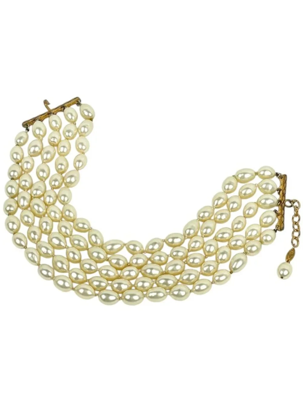 Chanel Faux Pearl Necklace 5 Row Choker White